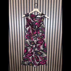 New Trina Turk LA Dress 2 Womens Shift Cowl Neck Paisley Jersey Fabric Stretch